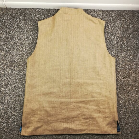 Joseph Turner Yorkshire Gilet Waistcoat Moon Wool Linen Herringbone Tan Sz 46 - Picture 8 of 11